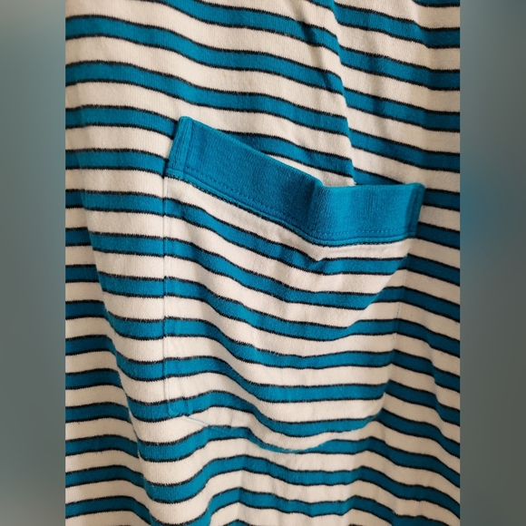 Perfect 90s vintage oversized striped teal and white tee with pocket | size 2 - Picture 4 of 5